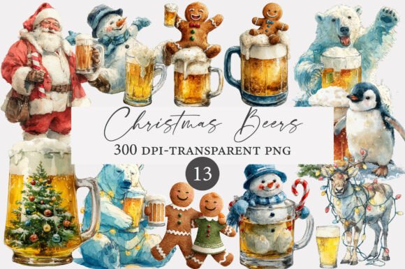 Christmas Beers Clipart: Illustrations for Branding