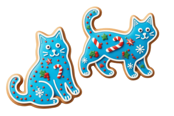 Christmas Gingerbread Blue Cat Png: Illustrations