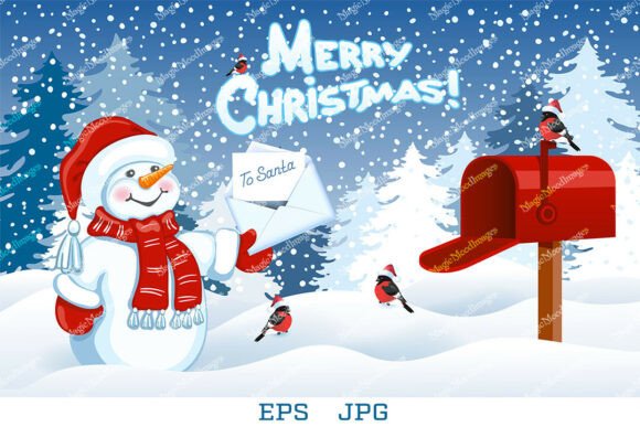 Christmas Snowman with Santa Letter Illustrations