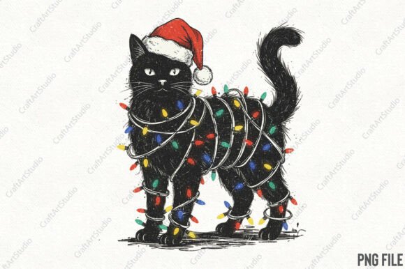 Cute Funny Cat Christmas PNG: Festive Illustrations