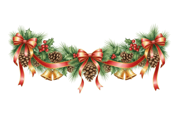 Festive Christmas Pine Garland Decor Illustrations