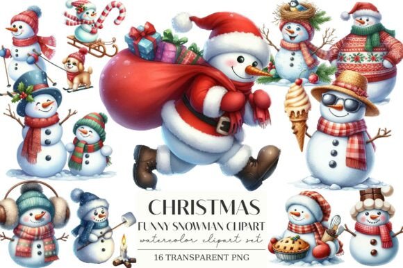 Funny Snowman Clipart: Festive Illustrations
