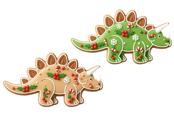 Gingerbread Christmas Dino Stegosaurus Illustrations