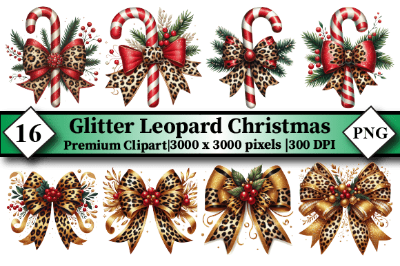 Glitter Leopard Christmas Clipart PNG Review