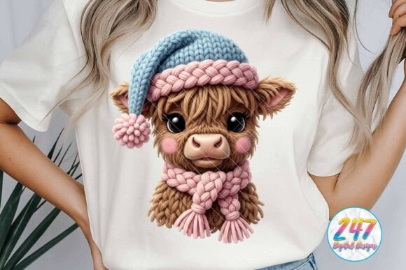 Highland Cow Crochet Christmas Winter Illustrations