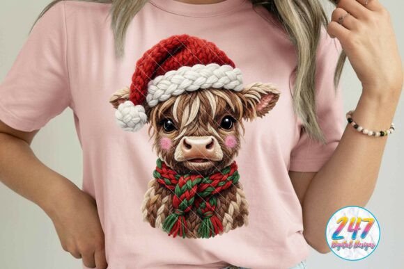 Highland Cow Crochet Faux Yarn Christmas Illustrations