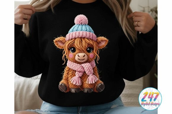 Highland Cow Faux Yarn Winter Christmas Illustrations