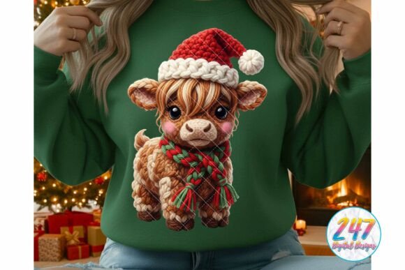 Highland Cow PNG Crochet Christmas Yarn Illustrations