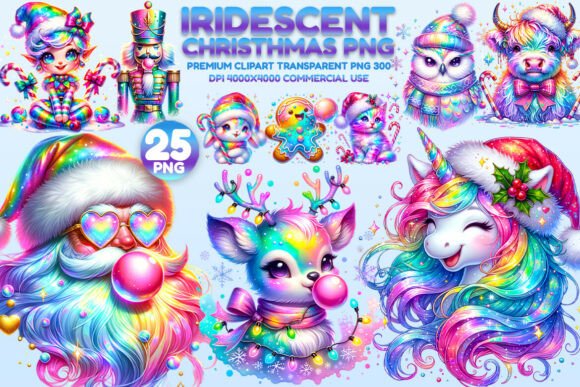 Iridescent Christmas Clipart: Festive Illustrations