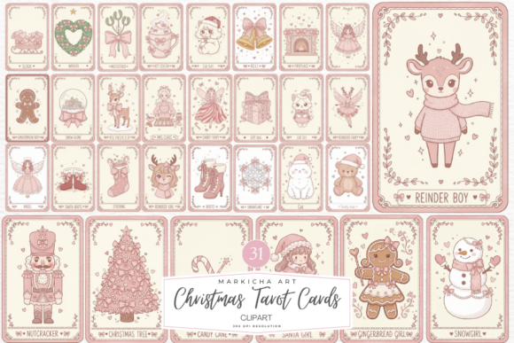 Pink Christmas Tarot Cards Clipart & Illustrations