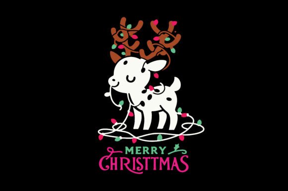 Playful Pink Reindeer Christmas Design Illustrations