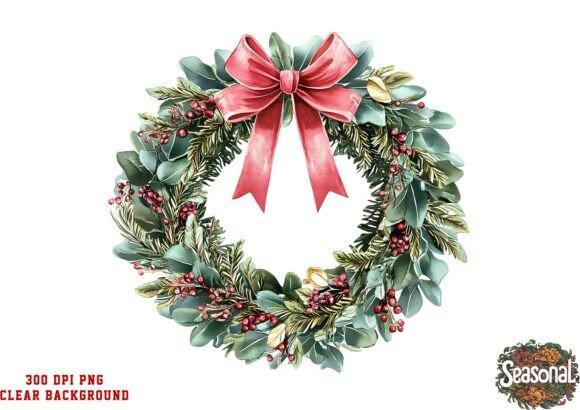 Red Velvet Bow Wreath: Premium Illustrations