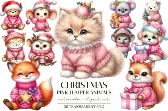 Review: Christmas Pink Jumper Animals Clipart & Illustrations