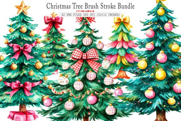 Review: Christmas Tree Brush Stroke Bundle Png Illustrations