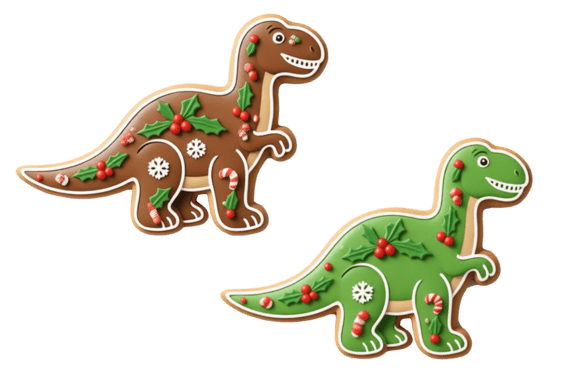 Reviewing Christmas Gingerbread Dino T-rex Illustrations