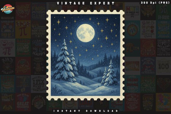 Reviewing Winter Village Christmas Postage Stamp for Embroidery