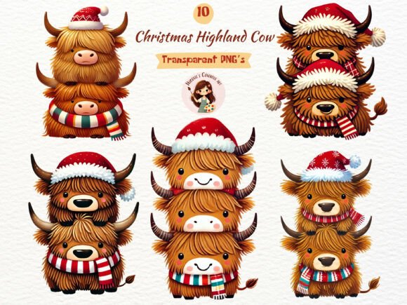 Stacked Christmas Highland Cows Clipart: Editorial Review