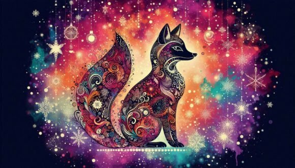 Surreal Christmas Fox Scene: Illustrations for Blogs