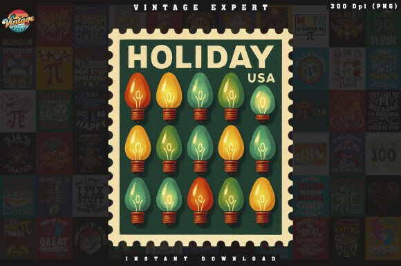 Vintage Postmark Christmas Light Illustrations