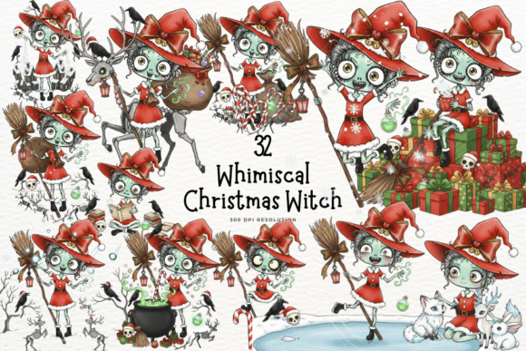 Whimsical Christmas Witch Clipart: Illustrations Review
